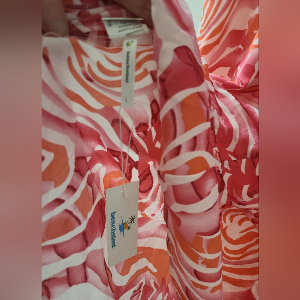 BeachSissi Smocked On or Off The Shoulder Midi Dress in Pink Swirl Sz S NWT - Picture 11 of 15